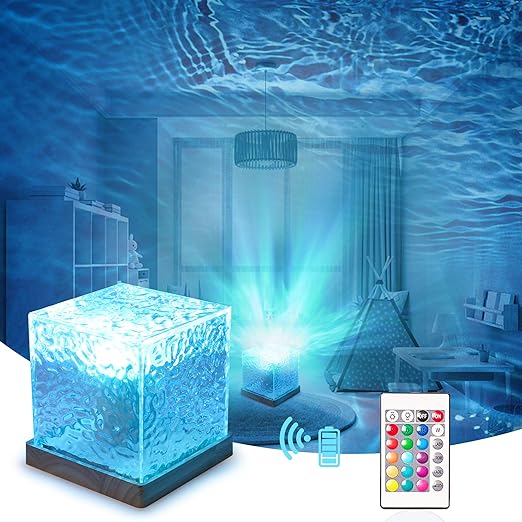 Ocean Wave Projector Light | 3D Water Wave LED Night Light & Crystal Table Lamp for Bedroom Decor