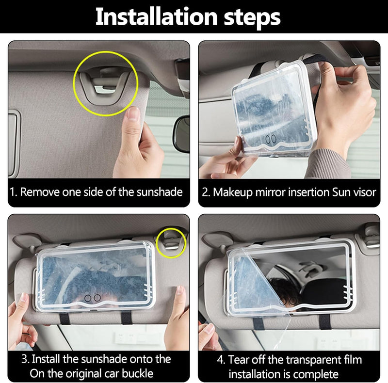 LED Car Vanity Mirror with Dimmable Touch Control - Rechargeable Sun Visor Mirror with 3 Light Modes