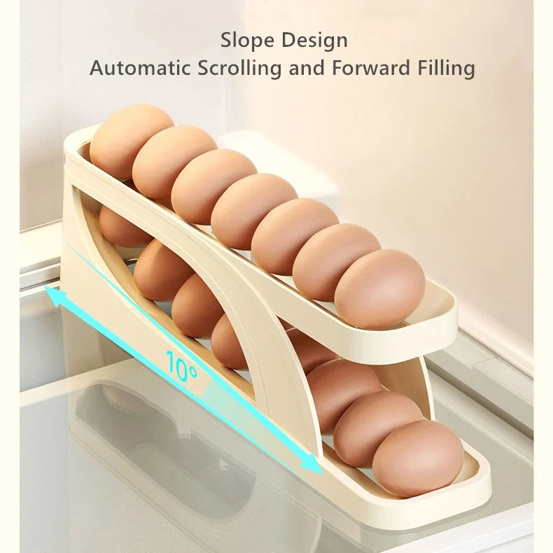 Egg Holder for Fridge – Auto Rolling Egg Tray Storage & Organizer, Space-Saving Egg Dispenser