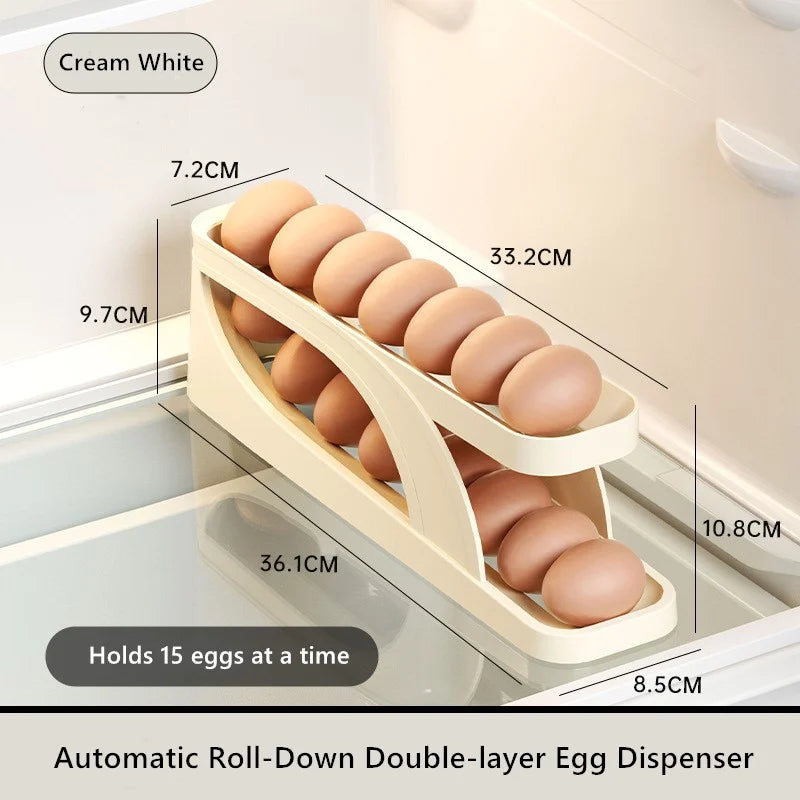 Egg Holder for Fridge – Auto Rolling Egg Tray Storage & Organizer, Space-Saving Egg Dispenser