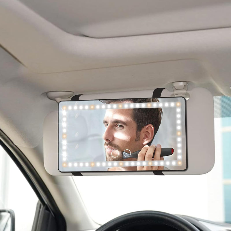 LED Car Vanity Mirror with Dimmable Touch Control - Rechargeable Sun Visor Mirror with 3 Light Modes