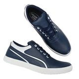 Blue  White Lace-Up Self Design Casual Shoes For Men's