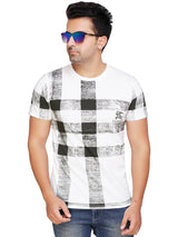 Men's White Cotton Blend Self Pattern Round Neck Tees