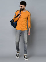 Men's Yellow Cotton Self Pattern Round Neck Tees