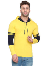 Men's Yellow Cotton Self Pattern Hooded Tees