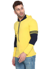 Men's Yellow Cotton Self Pattern Hooded Tees