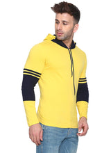 Men's Yellow Cotton Self Pattern Hooded Tees