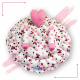 Round Baby Tub Bed With A Heart Pillow And Pair Of Bolster (Pink And White)