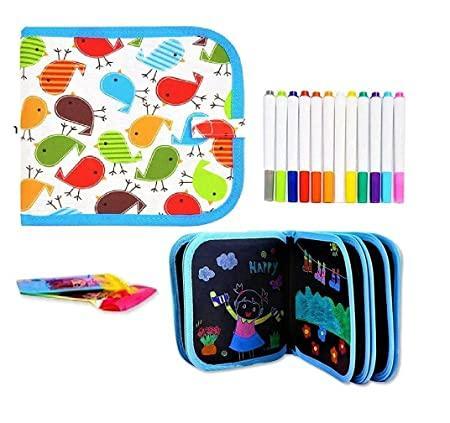 FunBlast Erasable Doodle Slate Painting Kit for Kids Drawing Book with Wet Wipes & Colors for Kids(14 Pages)