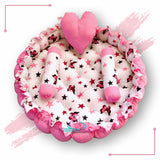 Round Baby Tub Bed With A Heart Pillow And Pair Of Bolster (Pink And White)