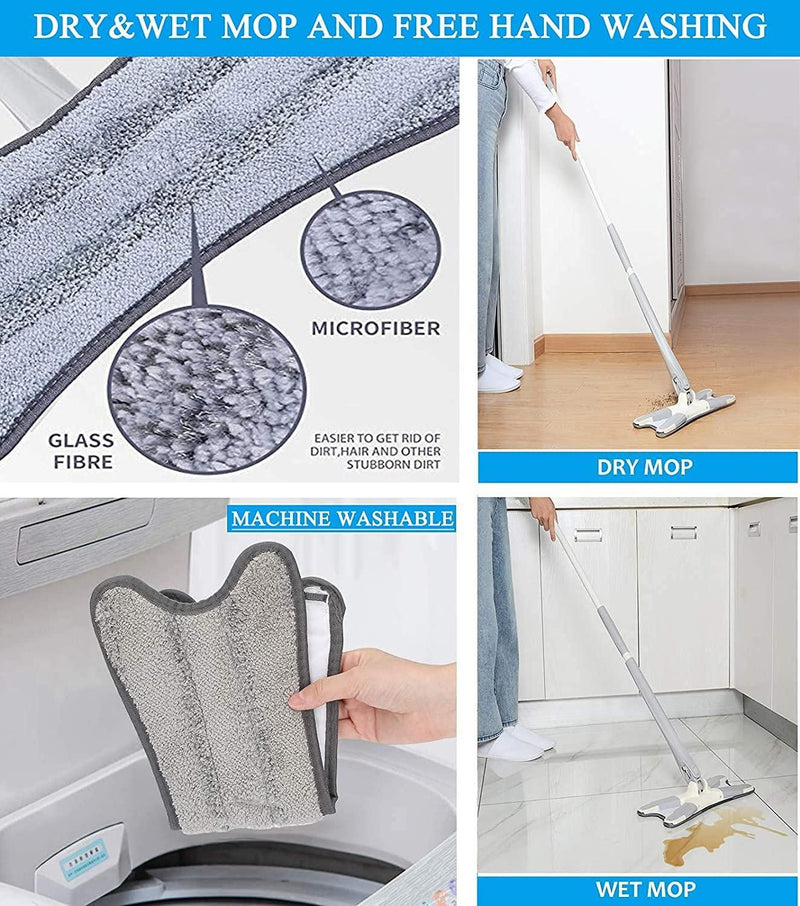 Cleaning Mop-Flat Floor Mop, Reusable Pad, 360 Degree Dry Wet Mop Home Kitchen