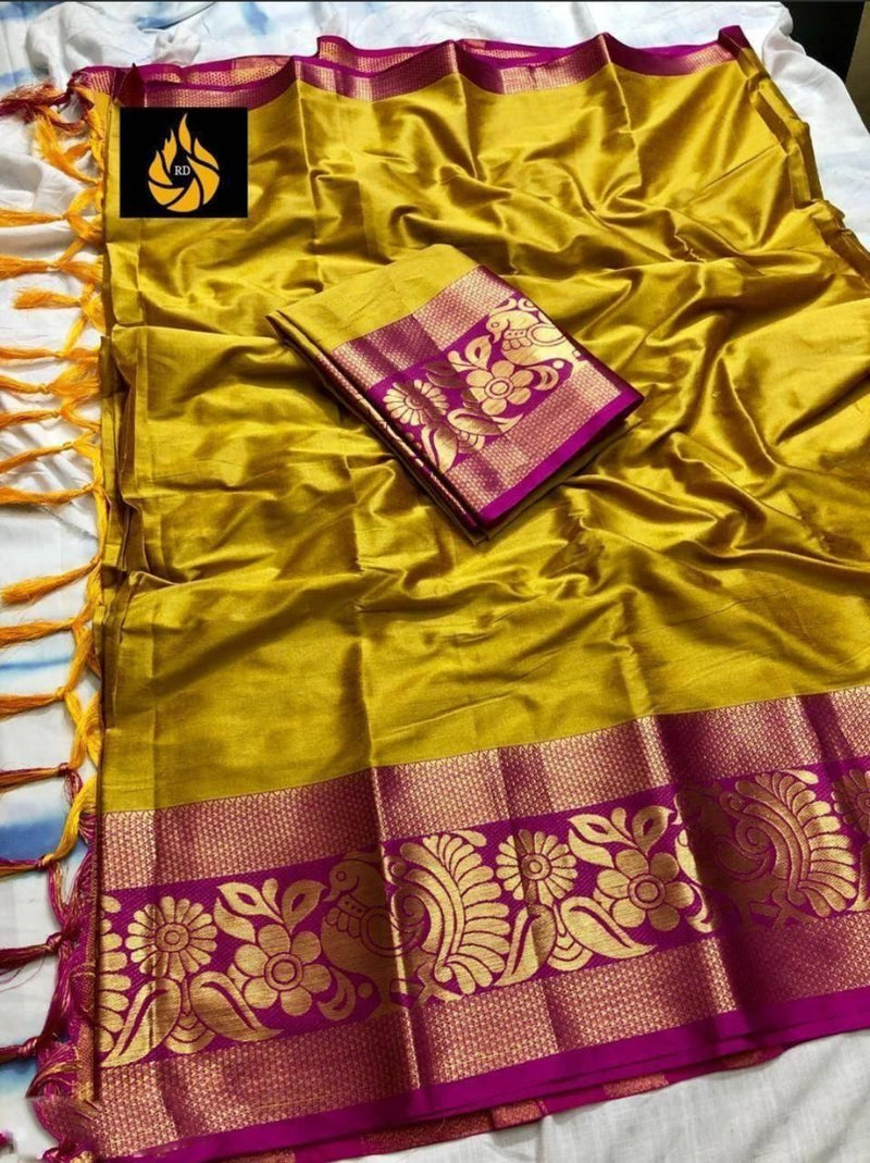 Trendy Solid Cotton Art Silk Saree With Jacquard Border