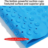 Anti Slip Bathroom Mat Bathtub Bath Shower Mat with Suction Cups & Drain Holes Door Mat Foot Massage Scrubber Bath Mat (Blue)