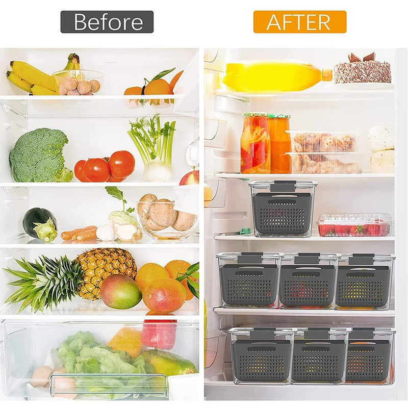 Removable Drain Basket-Fridge Storage Box Refrigerator Fresh Vegetable, Fruit, Meat Container Removable Drain Basket Storage Containers with Lid Kitchen