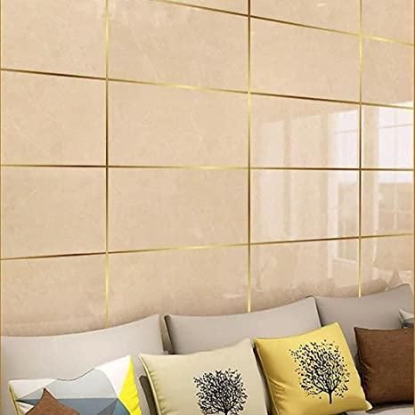 Golden Tape-50 Meters Golden Tape,Home Floor Wallpaper Waterproof Tiles,Tile gap Tiles Stickers for Floor(0.5CM Wide, Gold)