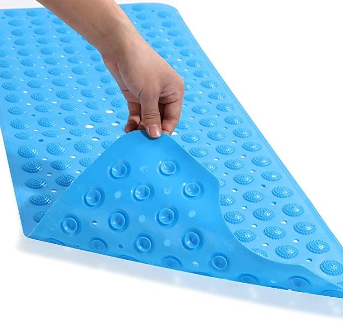 Anti Slip Bathroom Mat Bathtub Bath Shower Mat with Suction Cups & Drain Holes Door Mat Foot Massage Scrubber Bath Mat (Blue)