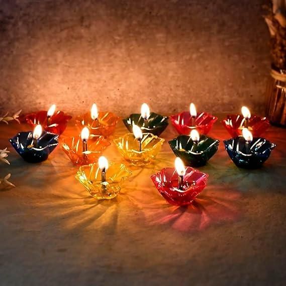 Set of 12 and set of 24 Floating Transparent Multi Shape Reflection Diya