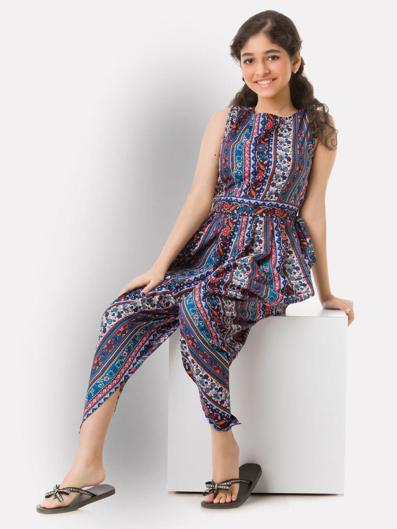 UPTOWNIE Kid's Crepe Printed Drop Waist Jumpsuit