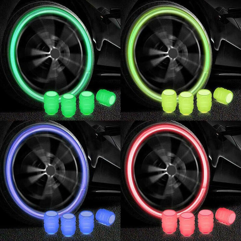 Valve Caps Car/Bike Wheel Tire Rim Air Valve Cap Radium Tyre Air Cover Glow Radium Light Neon (Pack of 4)