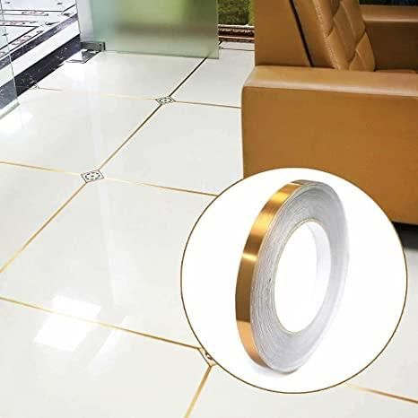 Golden Tape-50 Meters Golden Tape,Home Floor Wallpaper Waterproof Tiles,Tile gap Tiles Stickers for Floor(0.5CM Wide, Gold)