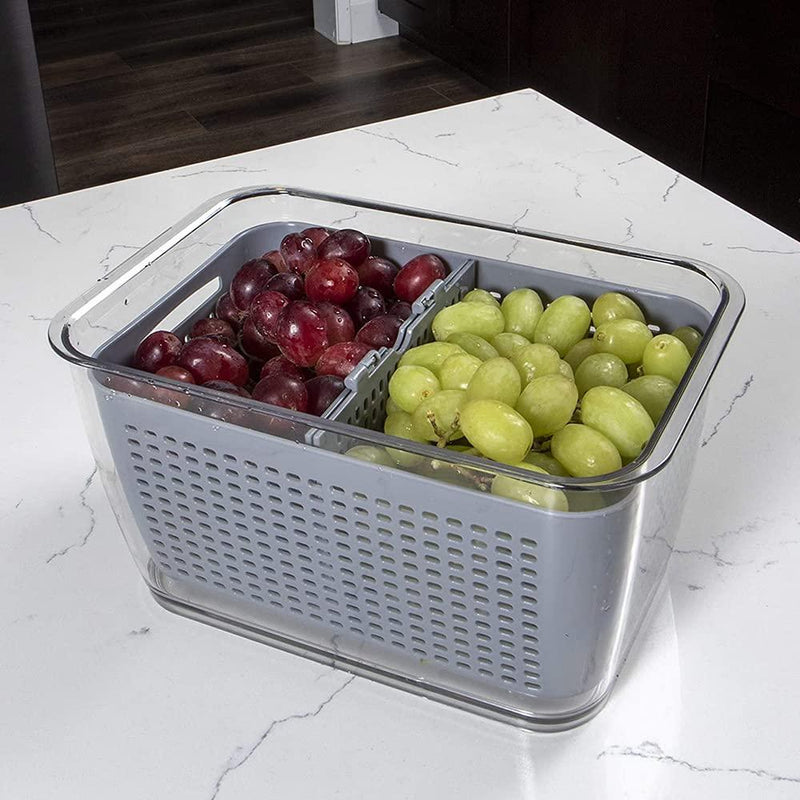 Removable Drain Basket-Fridge Storage Box Refrigerator Fresh Vegetable, Fruit, Meat Container Removable Drain Basket Storage Containers with Lid Kitchen