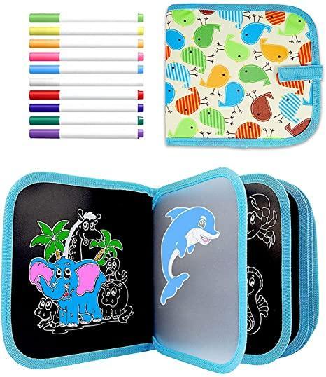 FunBlast Erasable Doodle Slate Painting Kit for Kids Drawing Book with Wet Wipes & Colors for Kids(14 Pages)