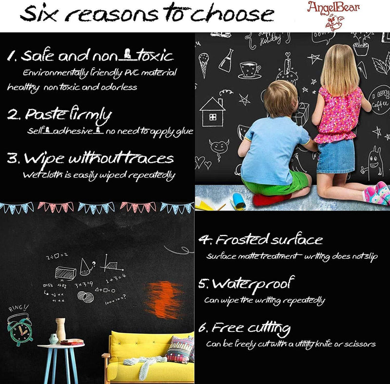 Sticker Balck Board-Wall Sticker Removable Decal Chalkboard with 5 Chalks for Home School Office College