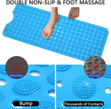 Anti Slip Bathroom Mat Bathtub Bath Shower Mat with Suction Cups & Drain Holes Door Mat Foot Massage Scrubber Bath Mat (Blue)