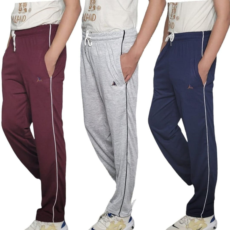 Cotton Solid With Side Stripe Regular Fit Mens Track Pants Pack Of 3