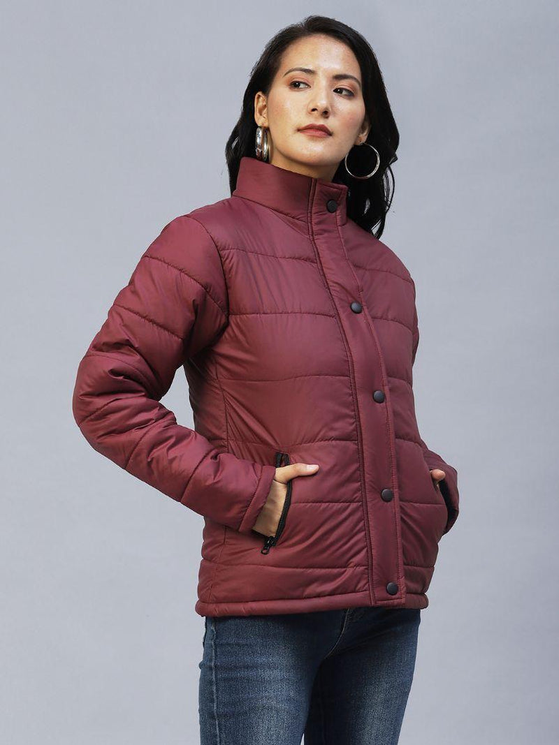 Rigo Women's Polyester Wine Puffer Jacket