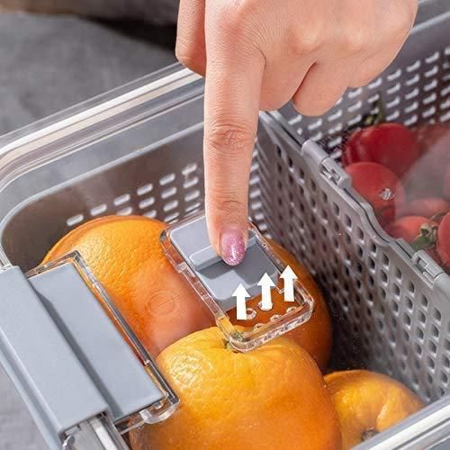 Removable Drain Basket-Fridge Storage Box Refrigerator Fresh Vegetable, Fruit, Meat Container Removable Drain Basket Storage Containers with Lid Kitchen